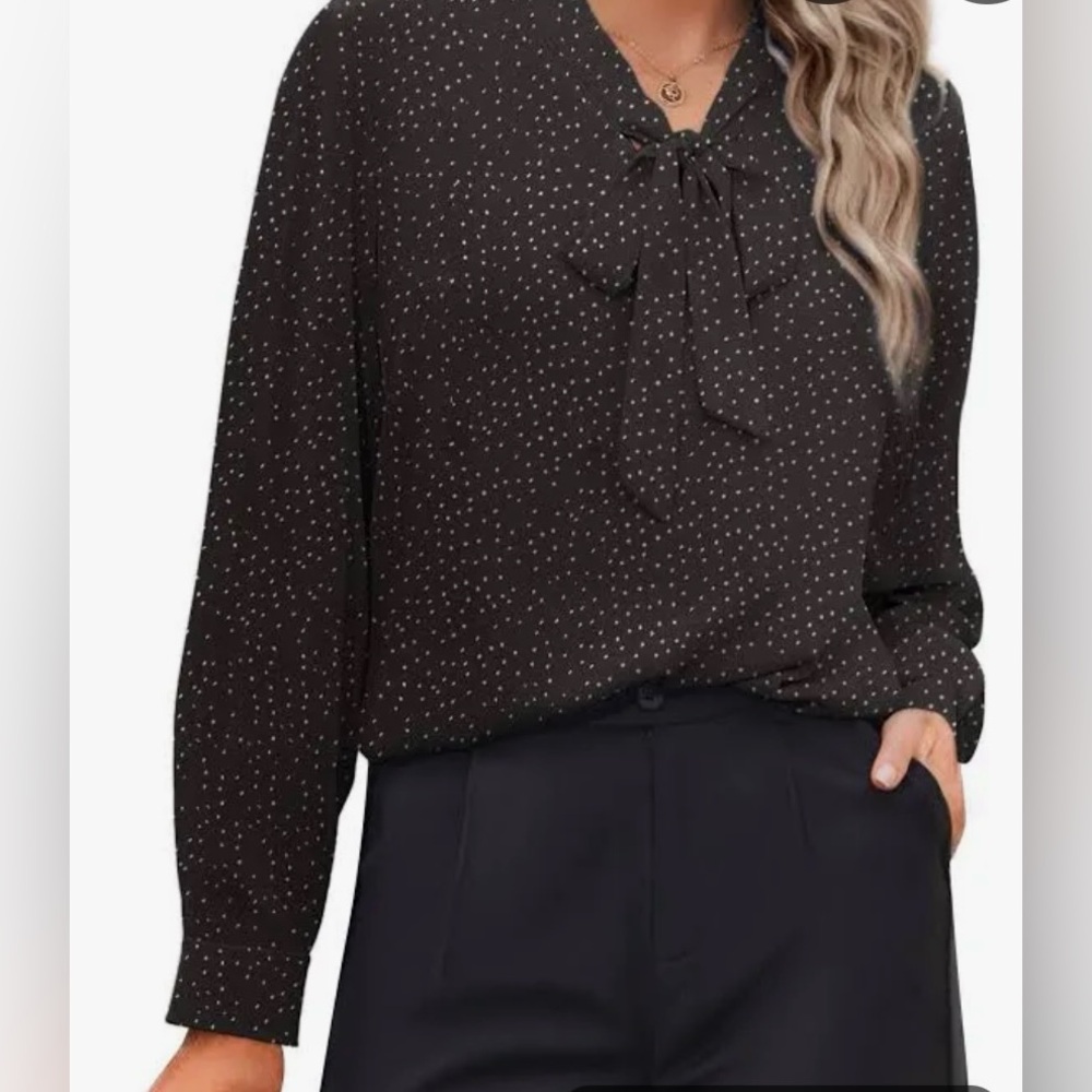 Banana Republic Professional Black Blouse with White Polka Dots